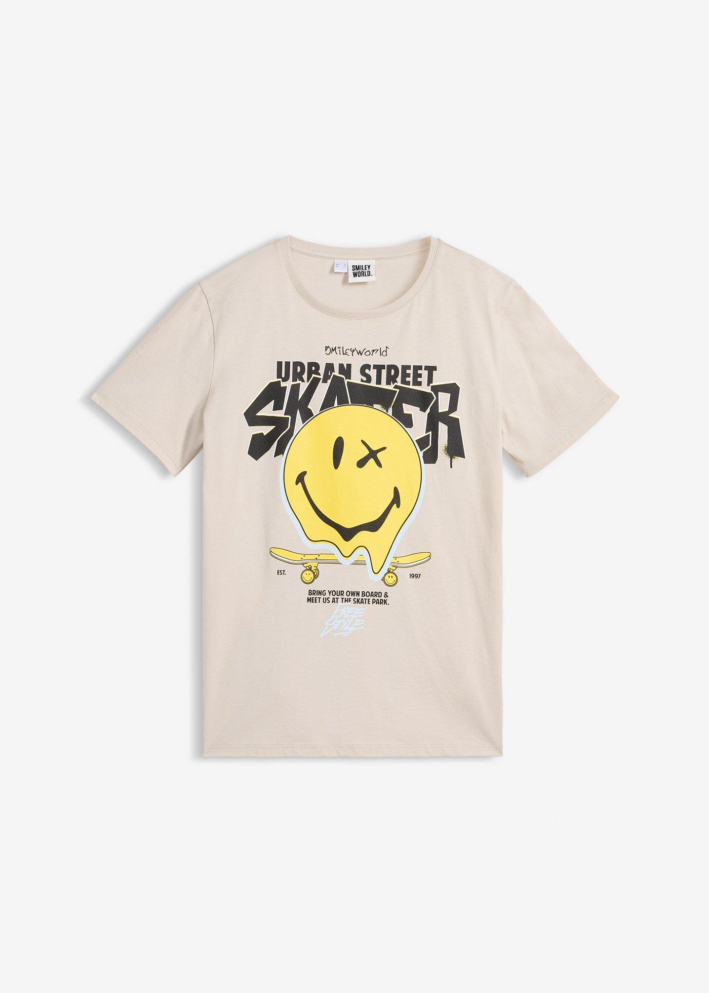 T-shirt z emotikoną z czystej bawełny organicznej - Bonprix