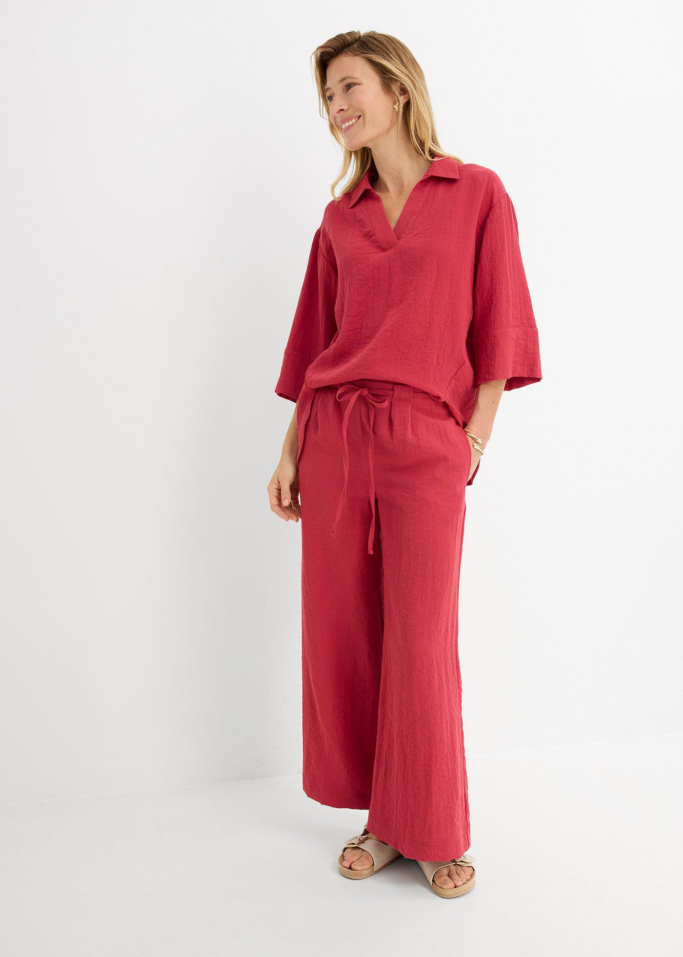 Spodnie culotte z lejącego materiału z domieszką wiskozy - Bonprix