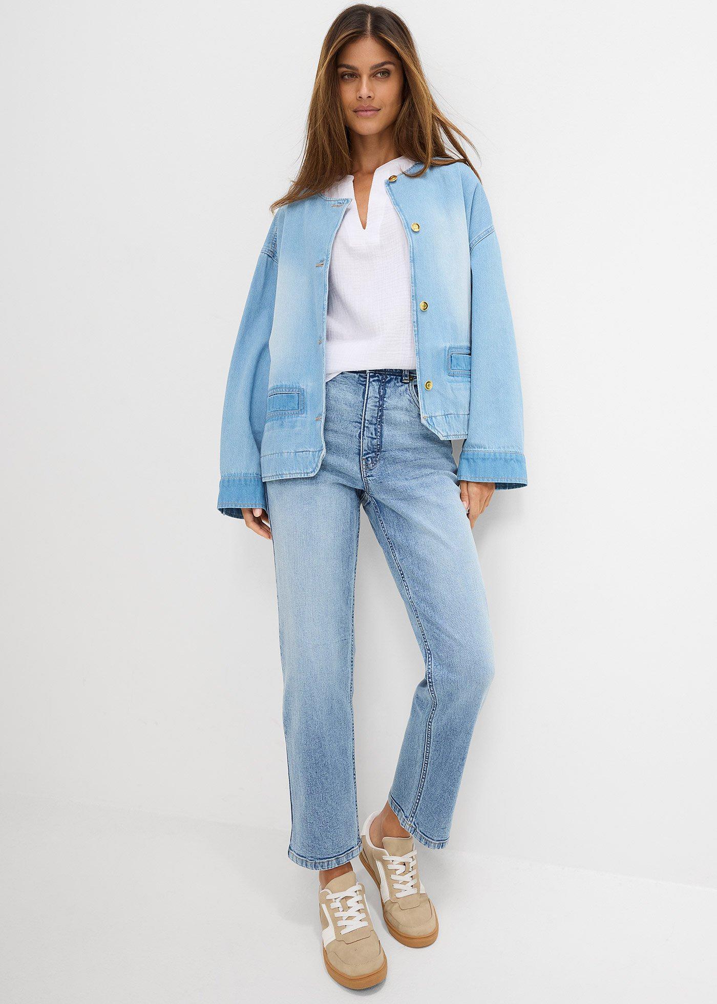 Luźne jeansy, high waist, cropped - Bonprix