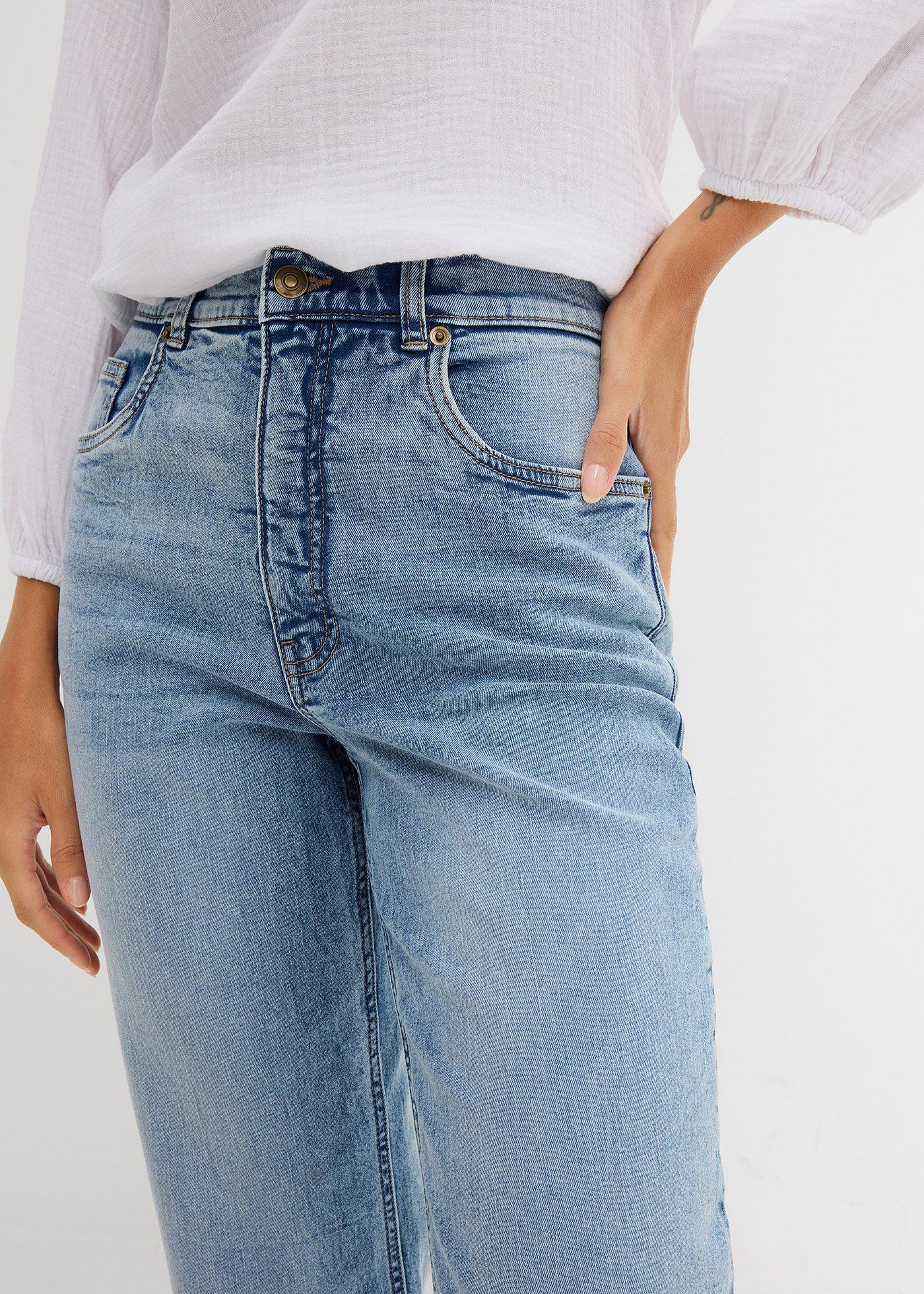 Luźne jeansy, high waist, cropped - Bonprix