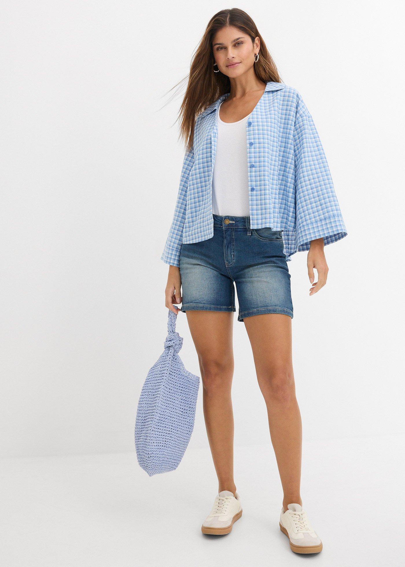 Szorty dżinsowe ze stretchem, krój slim fit, mid waist (2 pary) - Bonprix