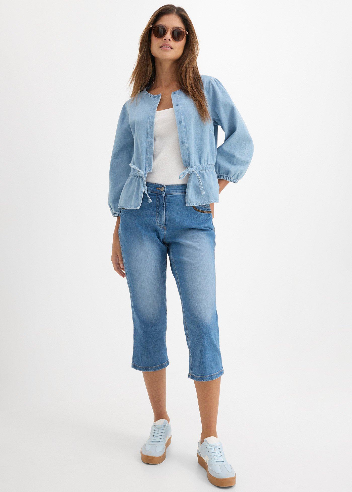 Dżinsy rybaczki Slim Fit, mid waist, bawełna - Bonprix