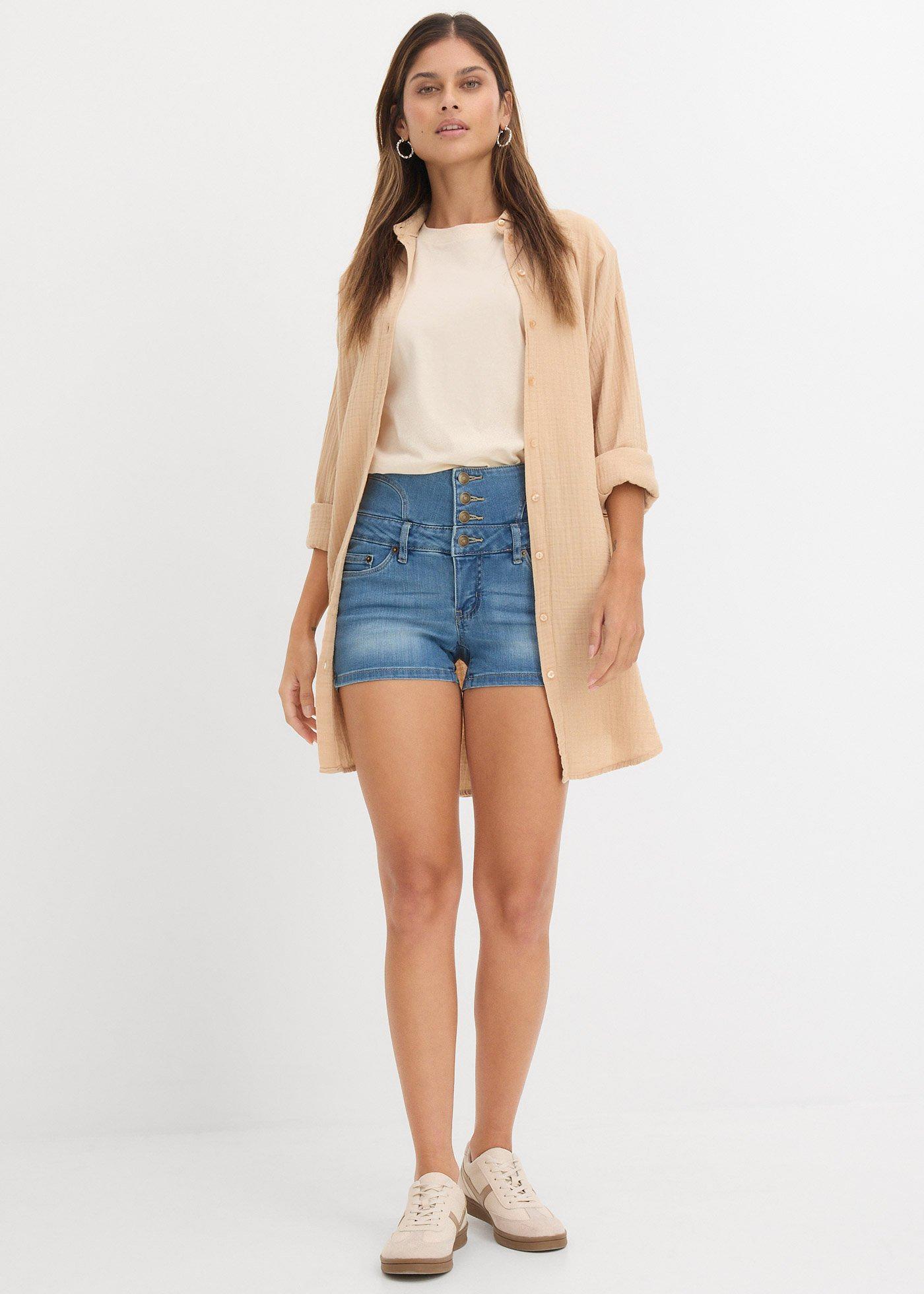 Szorty dżinsowe z wysoką talią - Bonprix