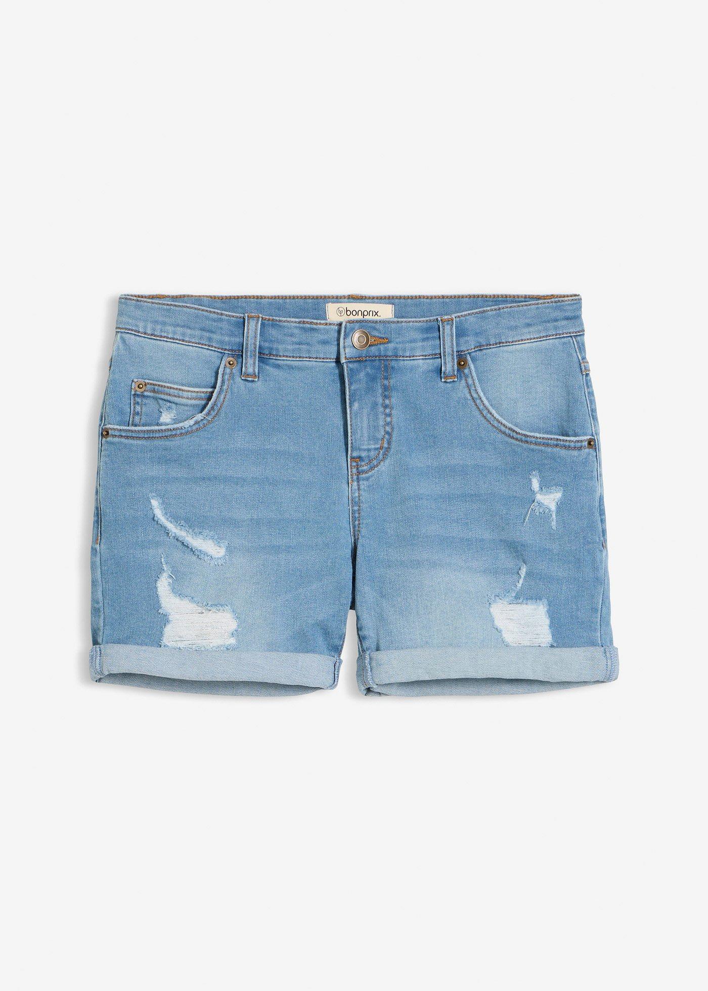 Short en jean taille mi-haute à effets déchirés