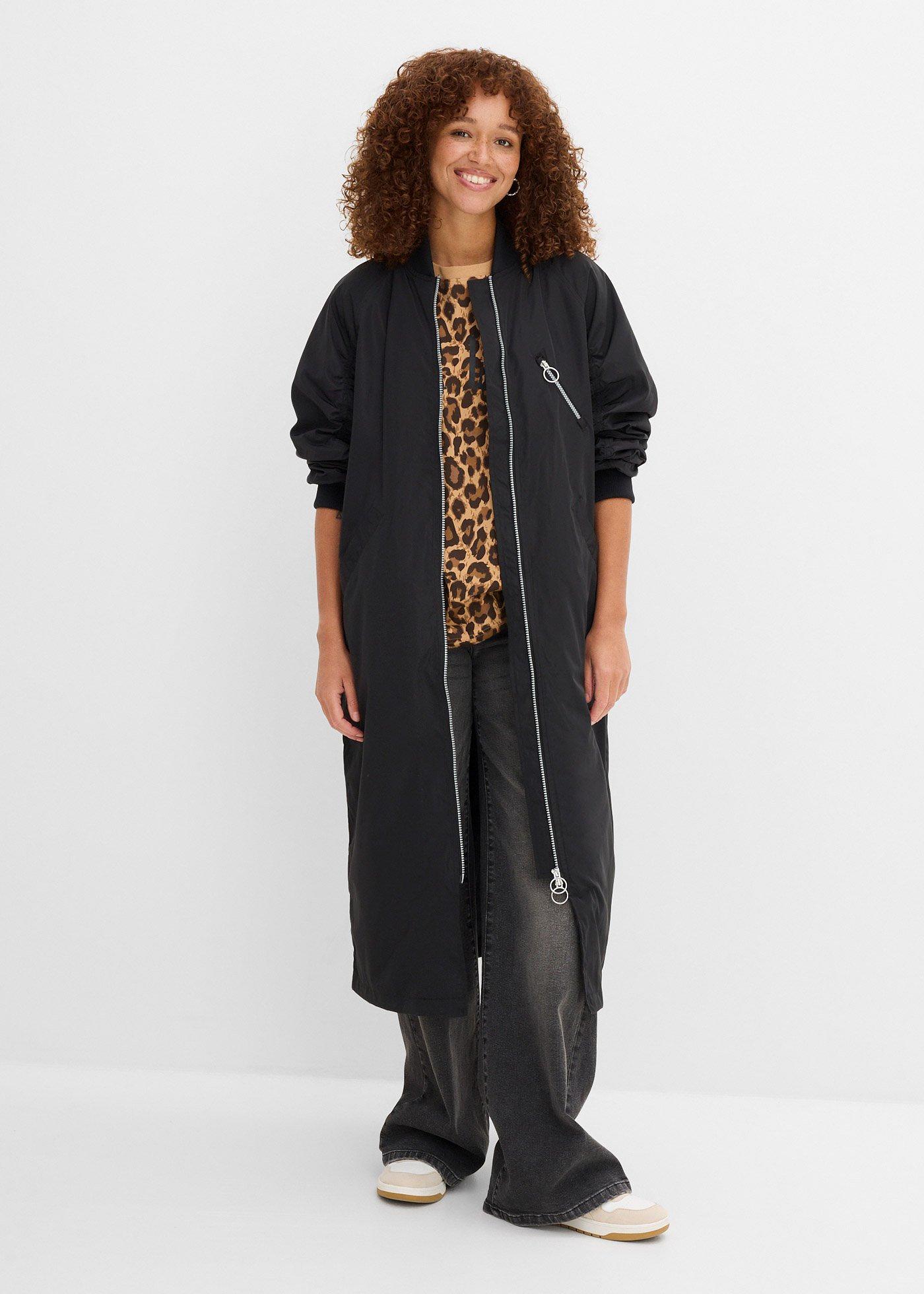 Płaszcz w stylu bomberki z dzianinowym kołnierzykiem - Bonprix