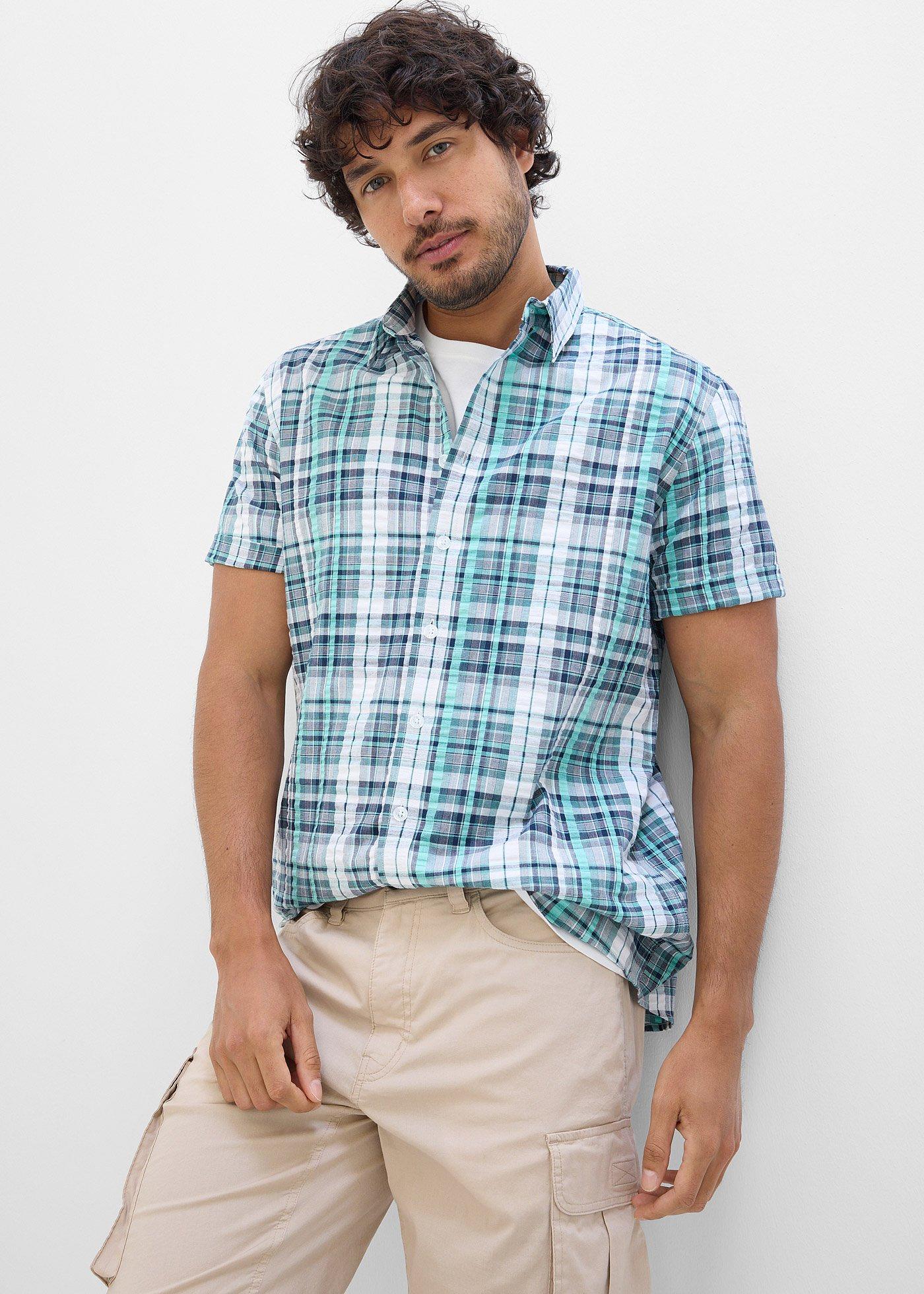 Koszula z krótkim rękawem z bawełnianej kory - Bonprix