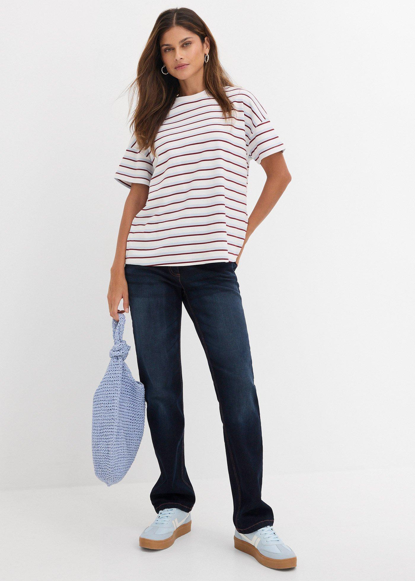 Dżinsy straight, mid waist, z wygodnym paskiem - Bonprix