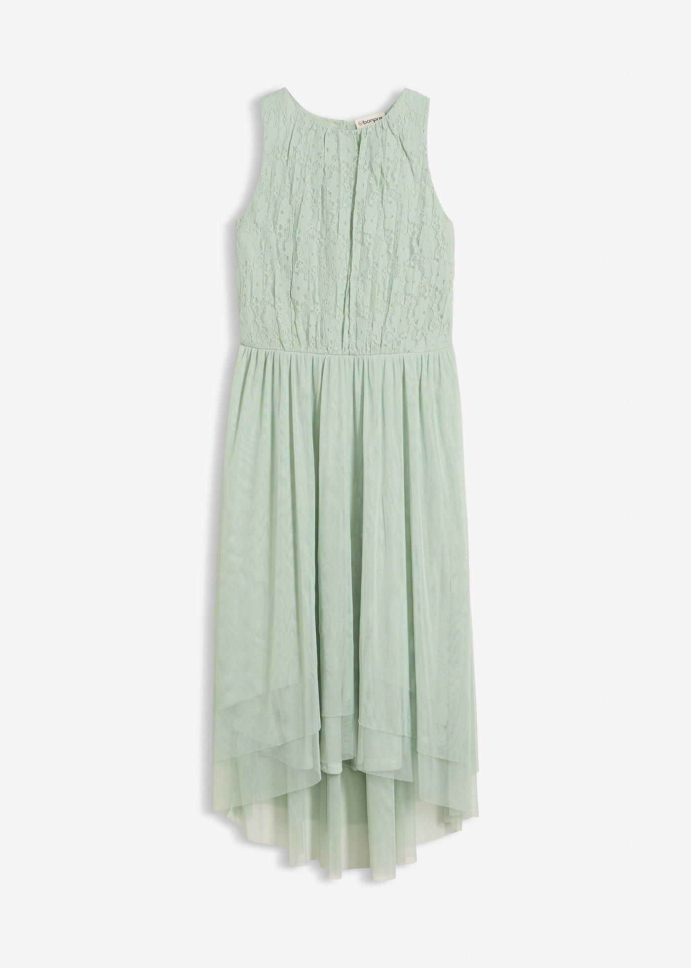 Sukienka z dłuższym tyłem z delikatnego tiulu i koronki - Bonprix