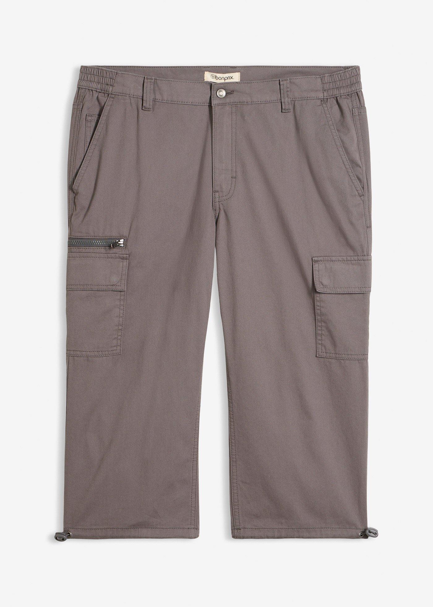 Pantalon 3/4 100% coton, taille élastiquée et poches cargo