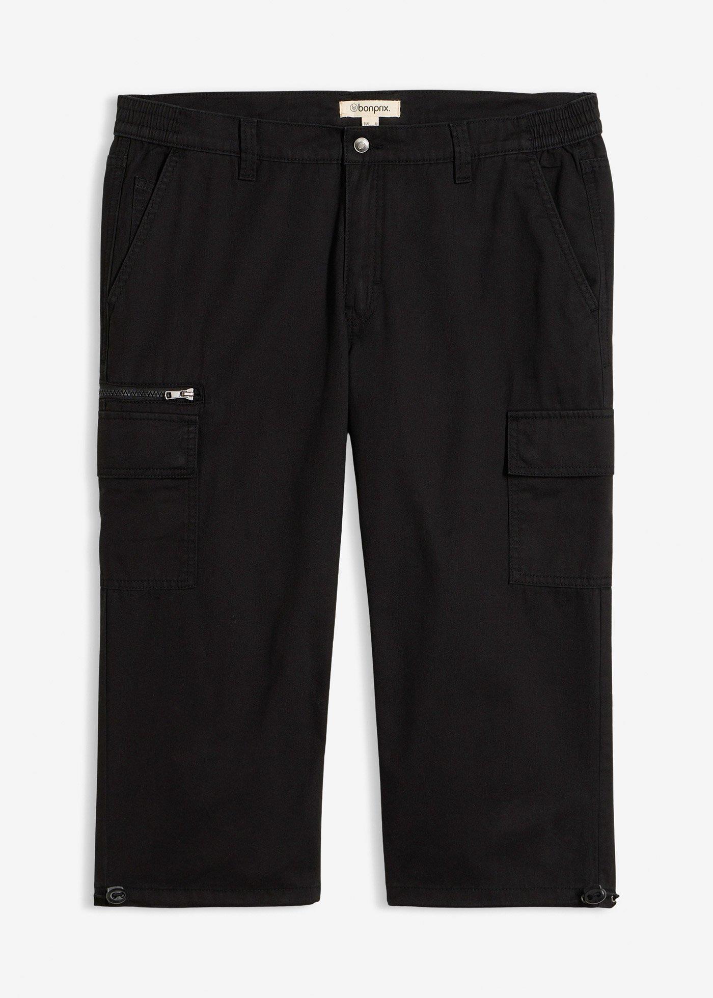 Pantalon 3/4 100% coton, taille élastiquée et poches cargo
