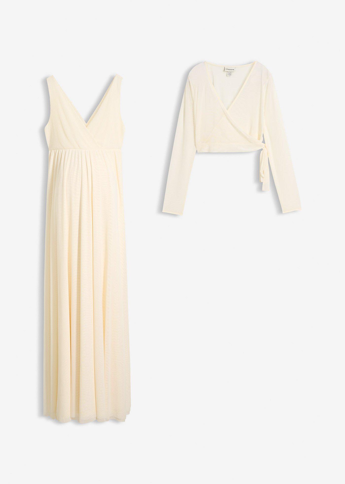 Robe de mariée pour la grossesse et cache-cœur avec fonction allaitement (ens. 2 pces)