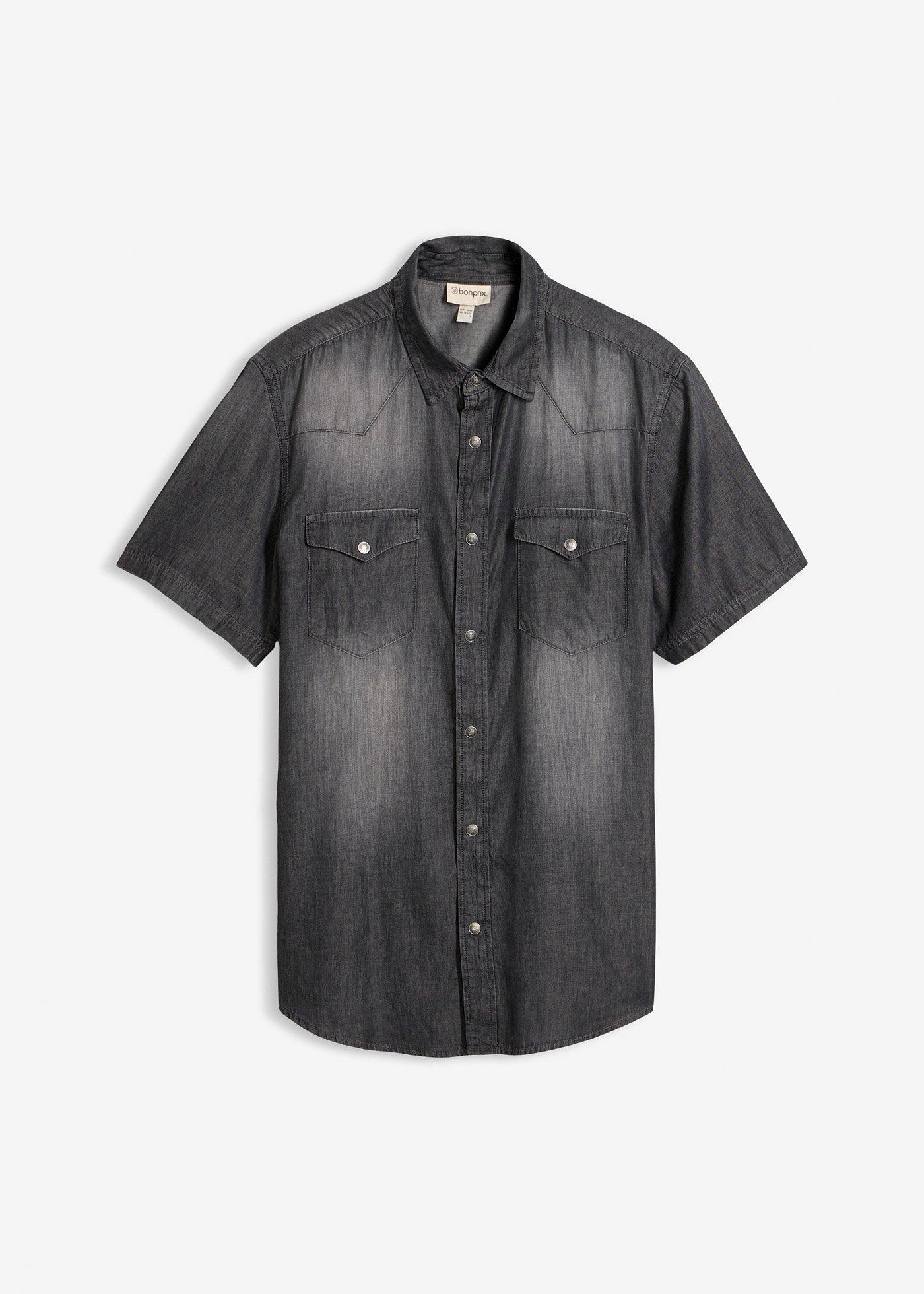 Chemise manches courtes slim en jean, 100% coton