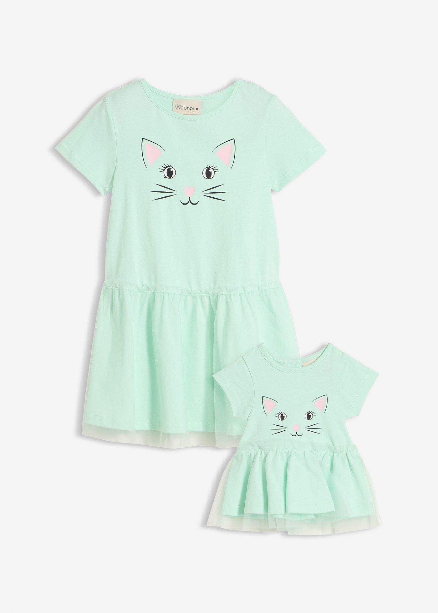 Sukienka dziewczęca+sukienka dla lalki (2 części) z czystej bawełny organicznej - Bonprix