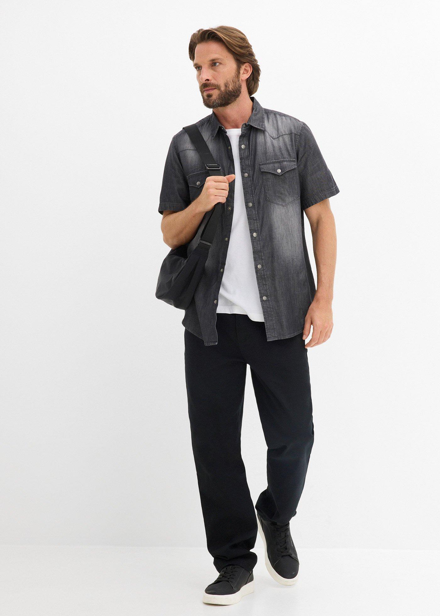 Koszula dżinsowa z czystej bawełny organicznej, krótki rękaw, slim fit - Bonprix