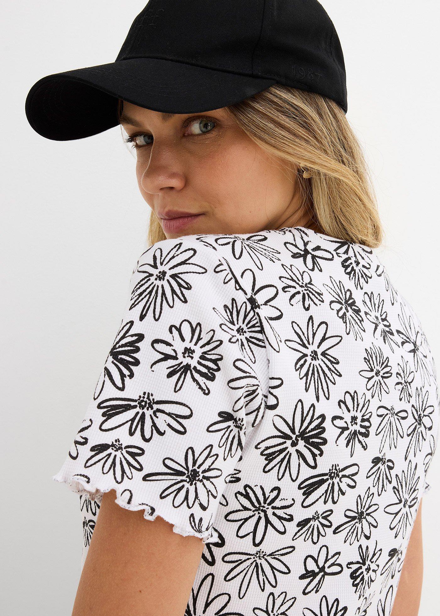 Krótki T-shirt z mieszanki bawełny - Bonprix