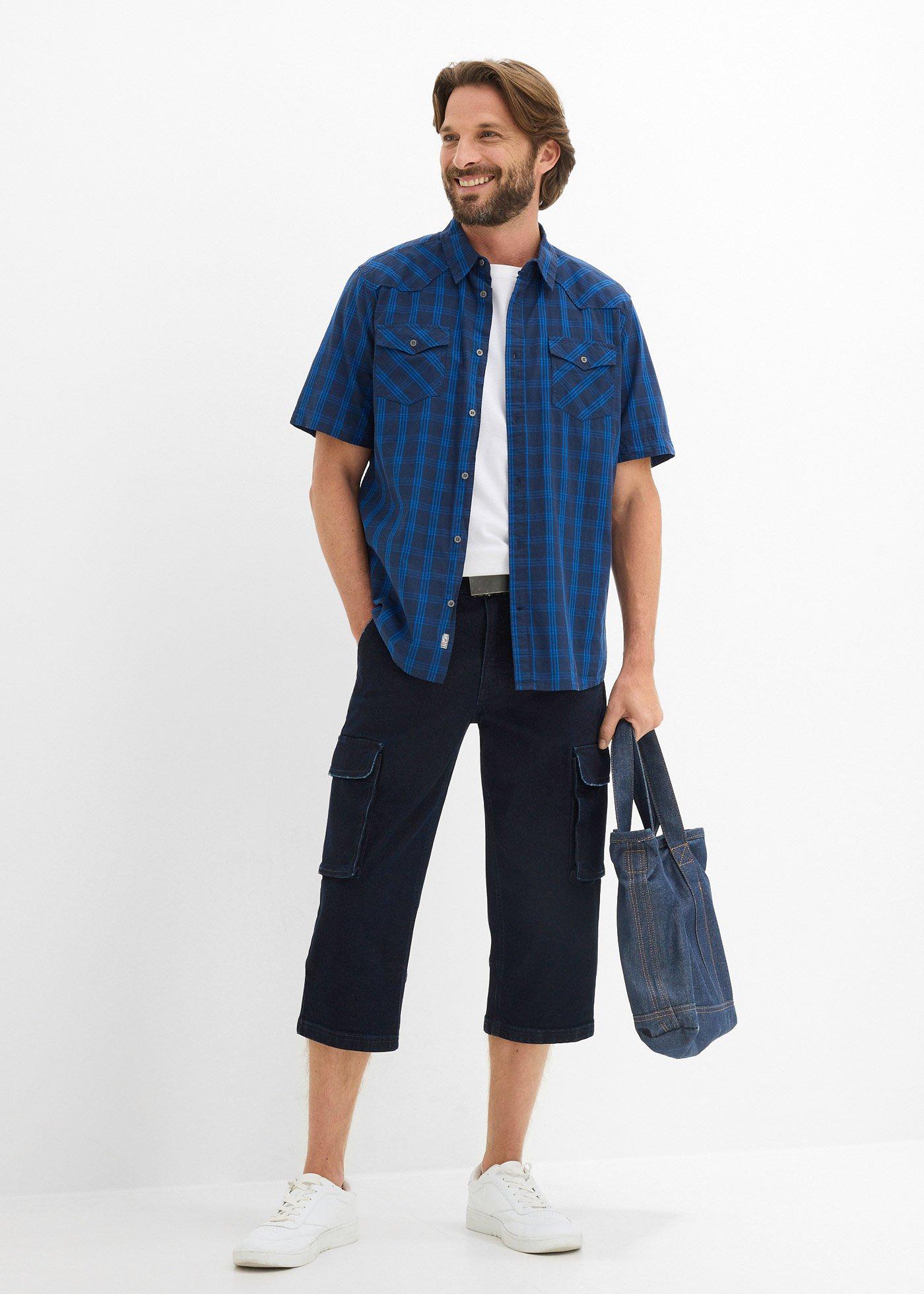 Jeansy bojówki 3/4 ze stretchem i paskiem, relaxed fit - Bonprix