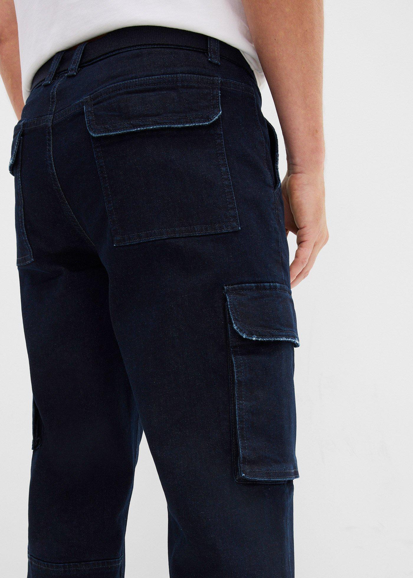 Jeansy bojówki 3/4 ze stretchem i paskiem, relaxed fit - Bonprix