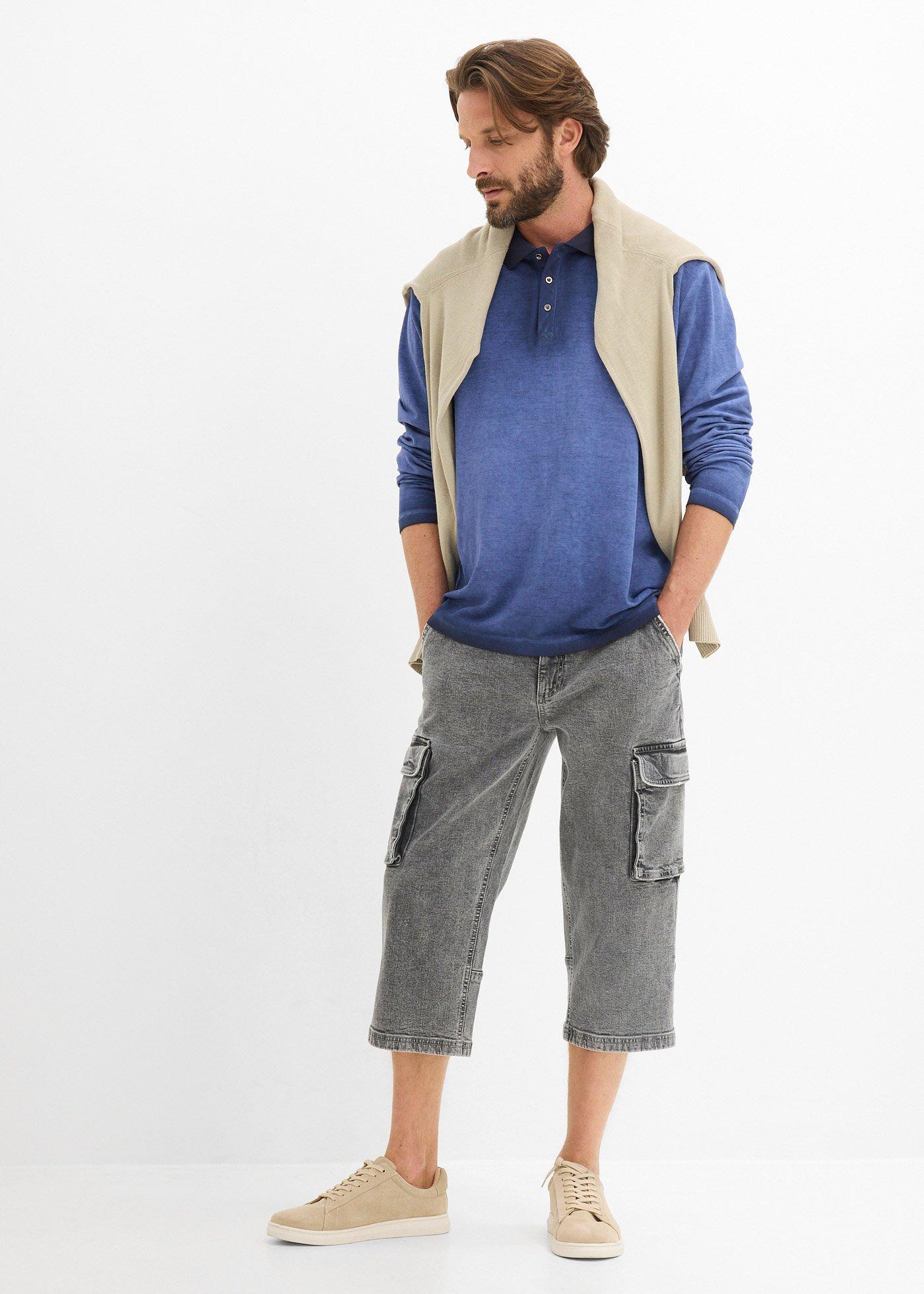 Jeansy bojówki 3/4 ze stretchem i paskiem, relaxed fit - Bonprix