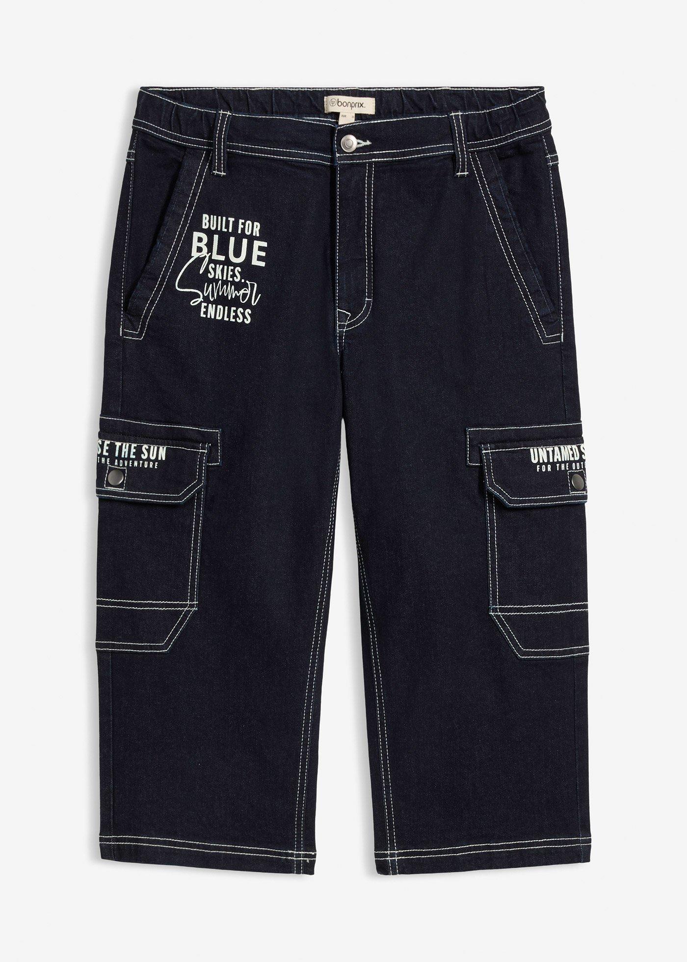Jean cargo 3/4 regular à taille élastiquée