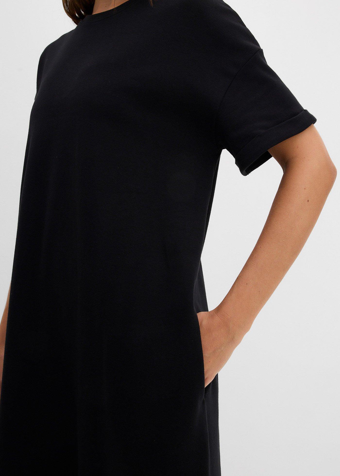 Szeroka sukienka T-shirtowa z grubszego materiału typu interlock z bawełny organicznej, z kieszeniami - Bonprix