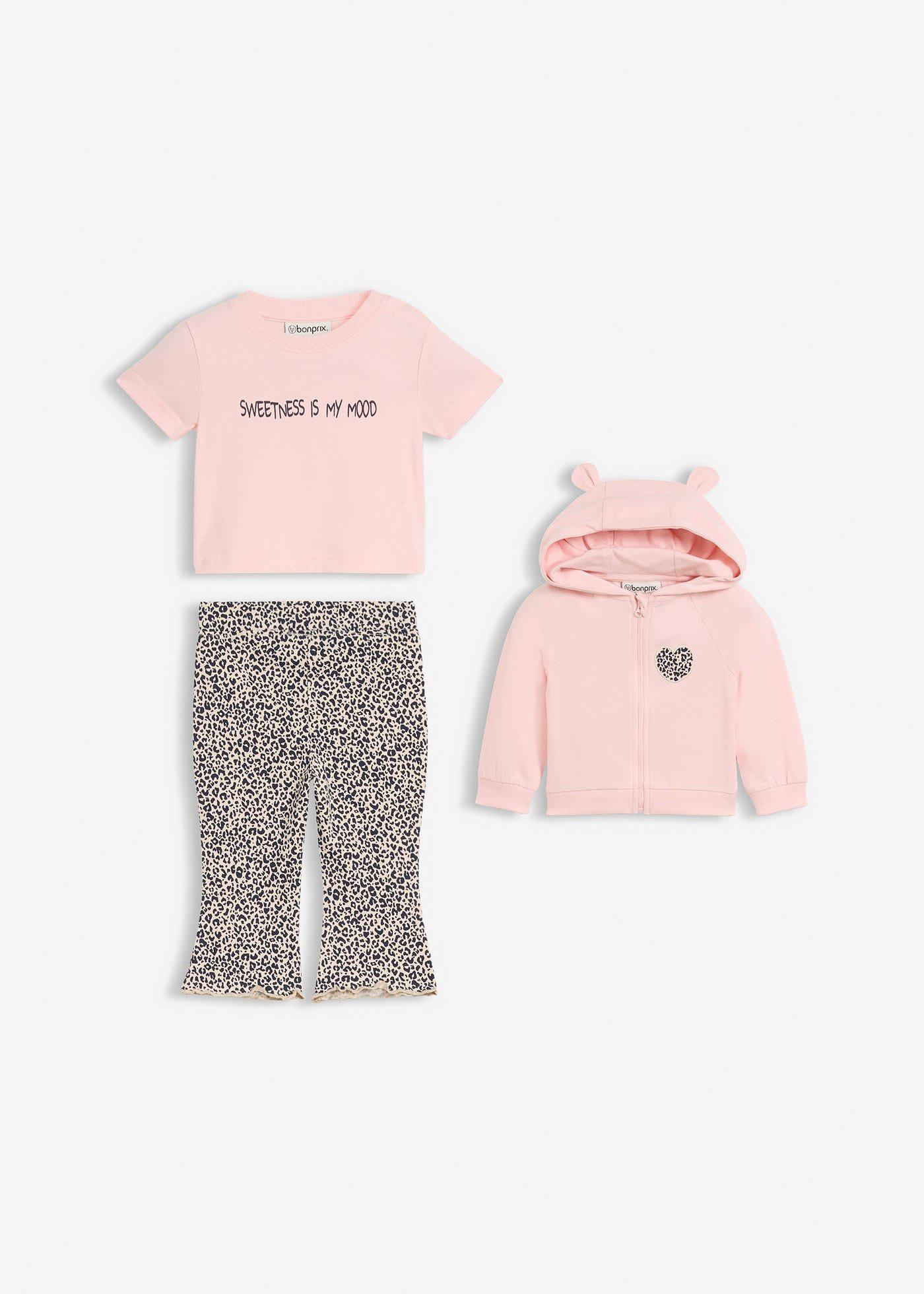 Lekka bluza, T-shirt i legginsy z czystej bawełny organicznej (komplet 3-cz.) - Bonprix