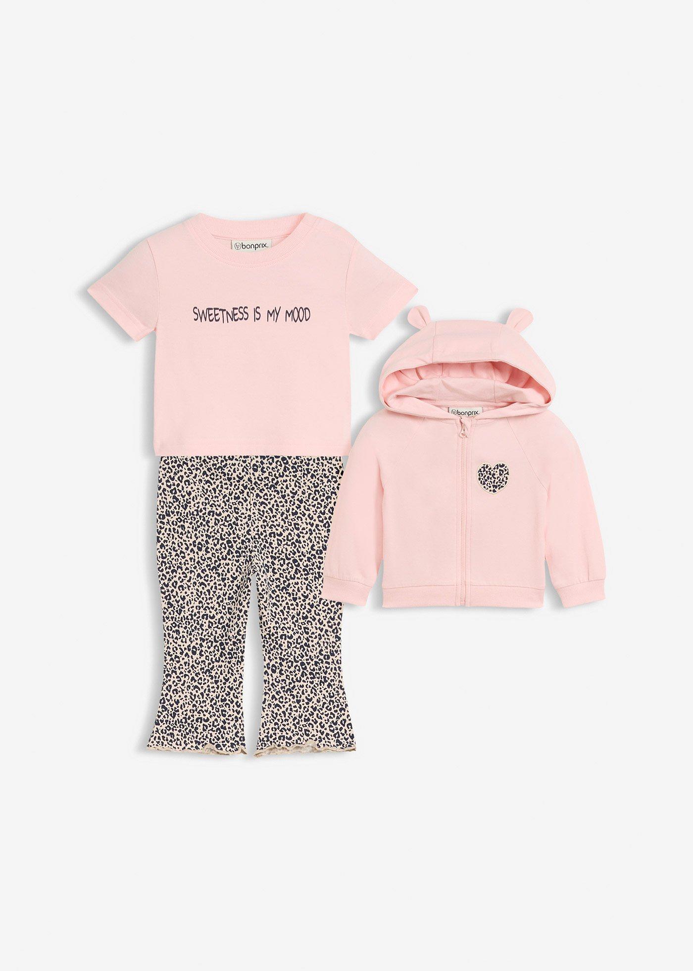 Lekka bluza, T-shirt i legginsy z czystej bawełny organicznej (komplet 3-cz.) - Bonprix