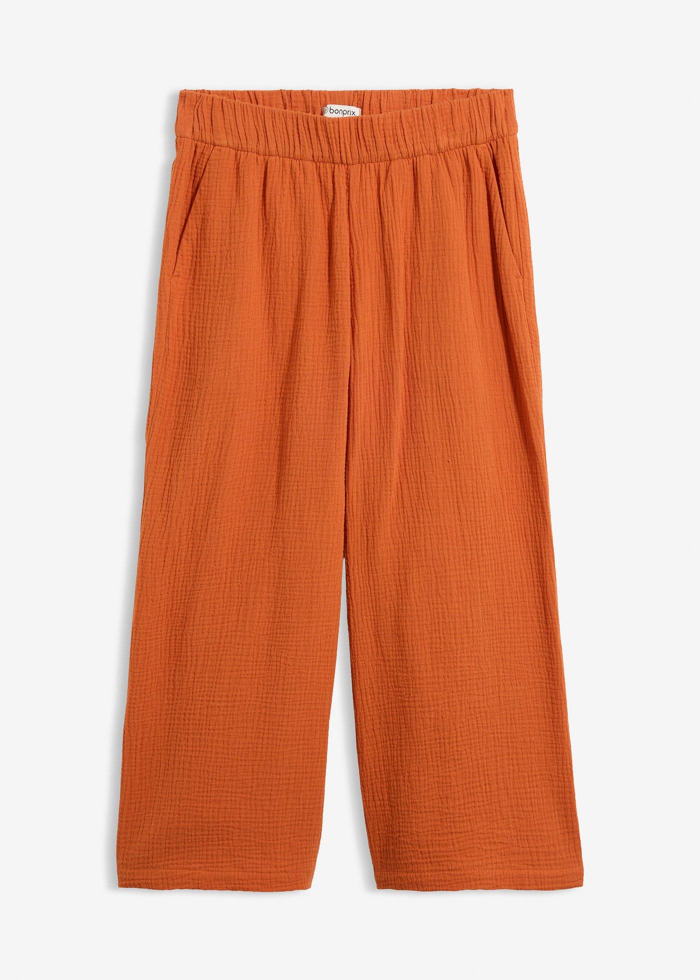 Pantalon large à pinces en gaze de coton