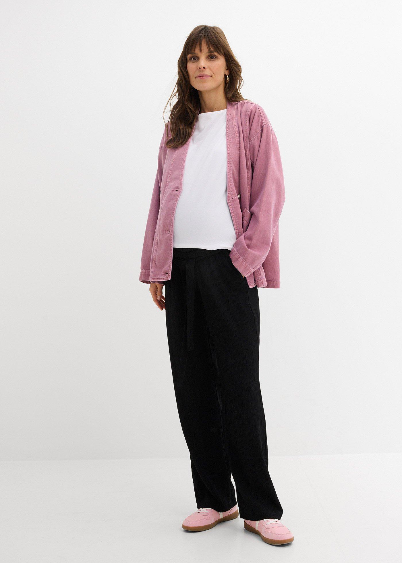 Wygodne spodnie ciążowe z wiskozowej krepy o kroju loose fit - Bonprix
