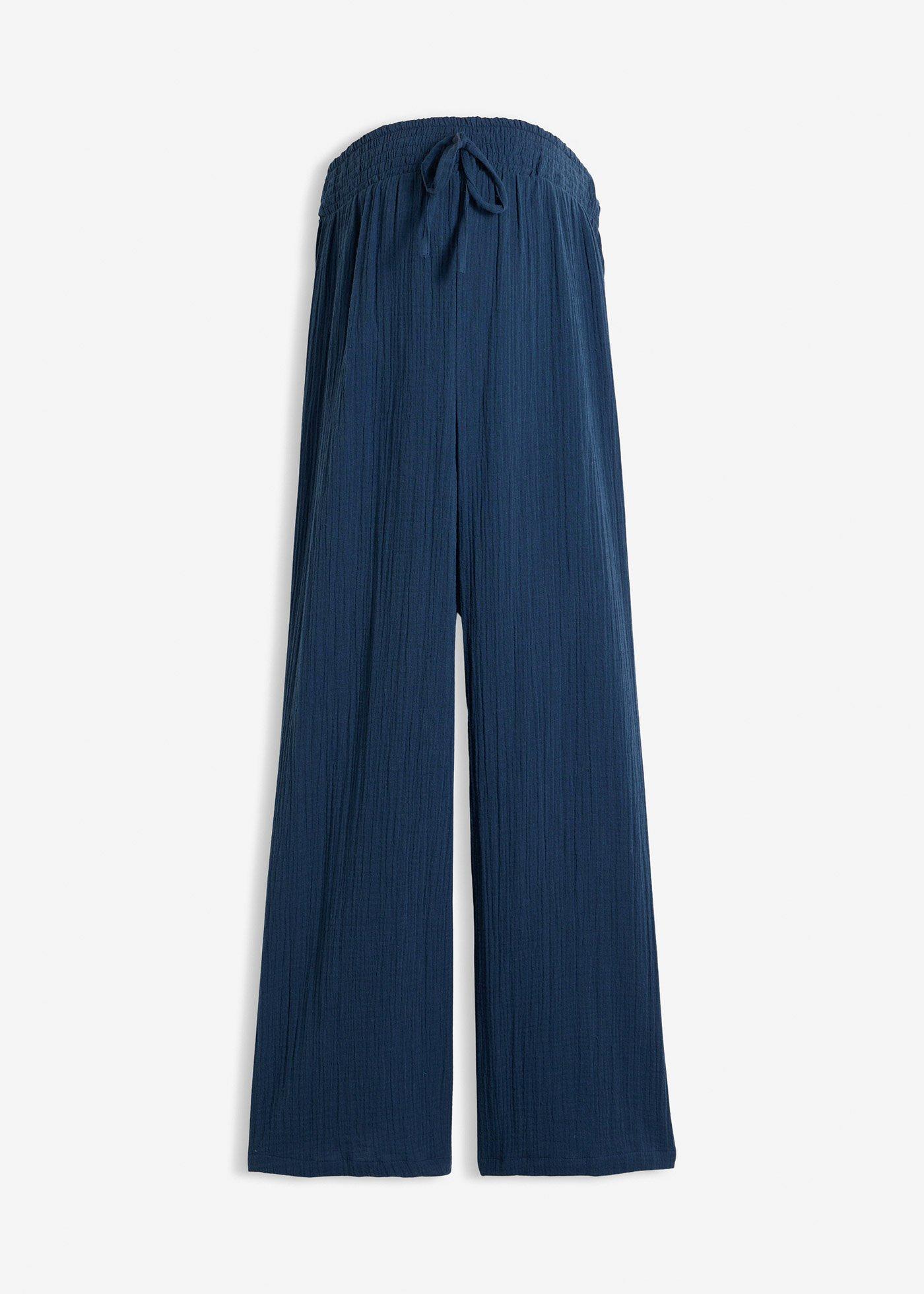 Pantalon de grossesse confortable à taille smockée, gaze 100% coton