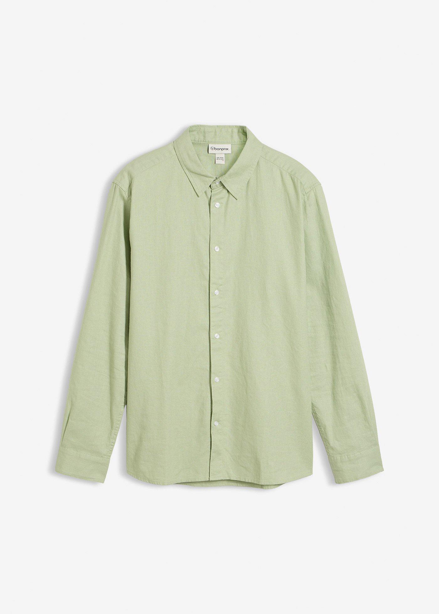Chemise manches longues en lin mélangé rafraîchissant, coupe moderne