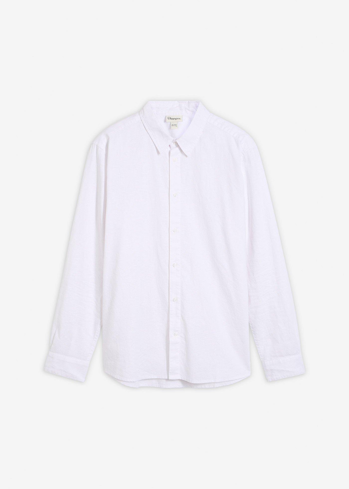Chemise manches longues en lin mélangé rafraîchissant, coupe moderne
