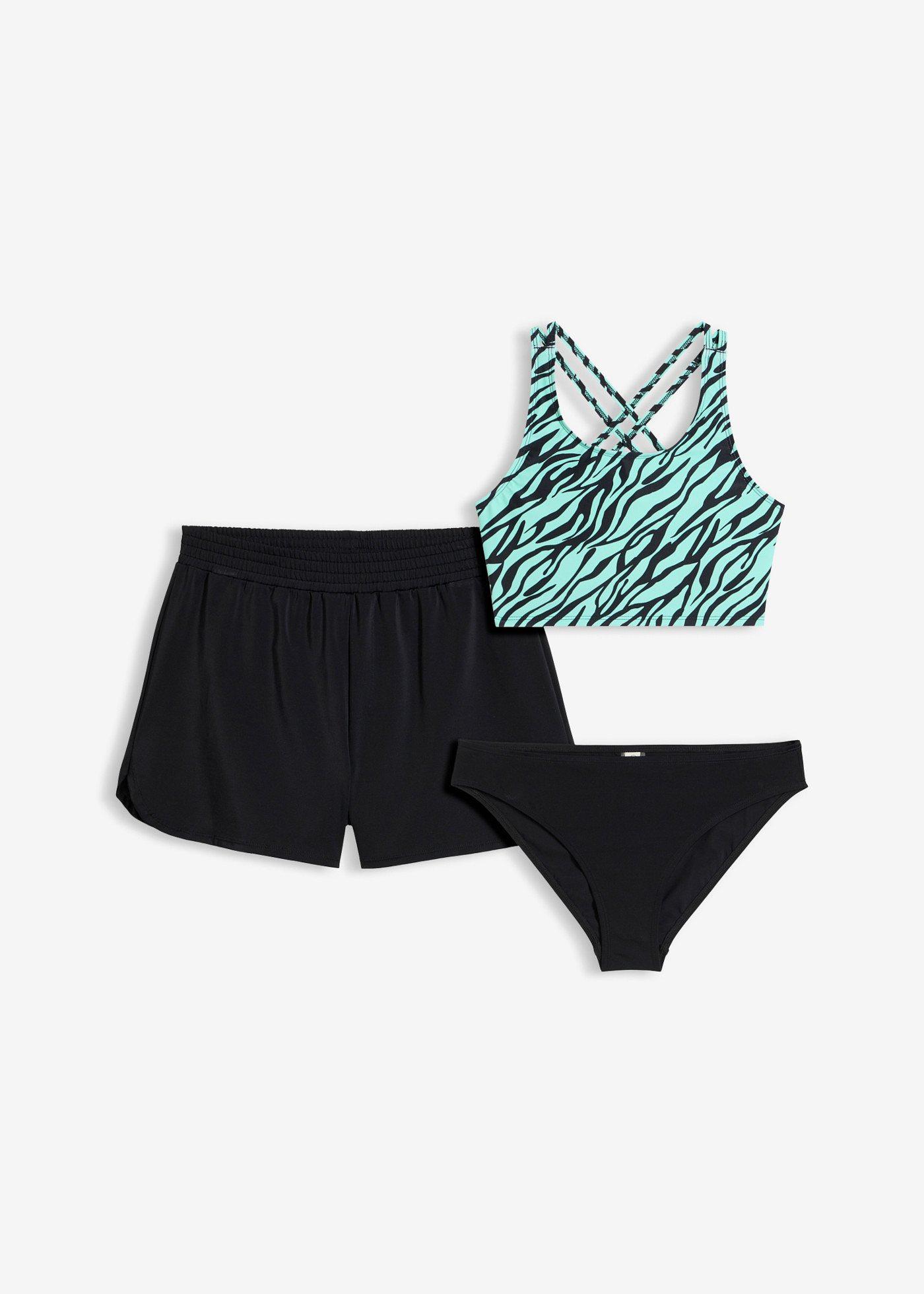 Costum de baie din 2 piese și pantaloni scurți (set/3 piese)