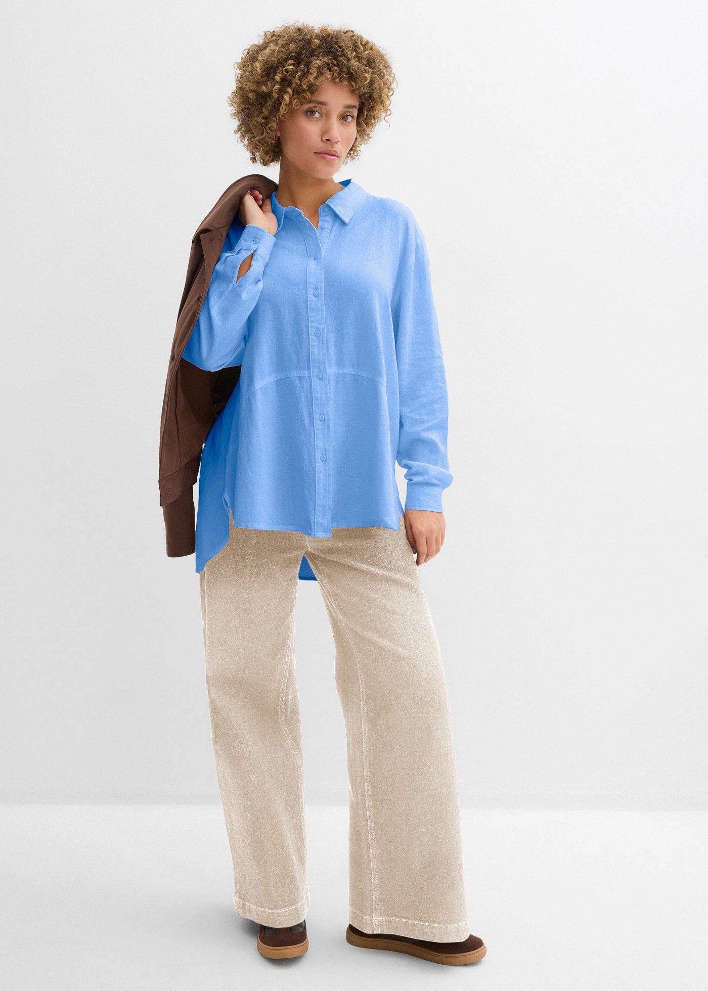 Bluzka oversize z mieszanki lnu - Bonprix