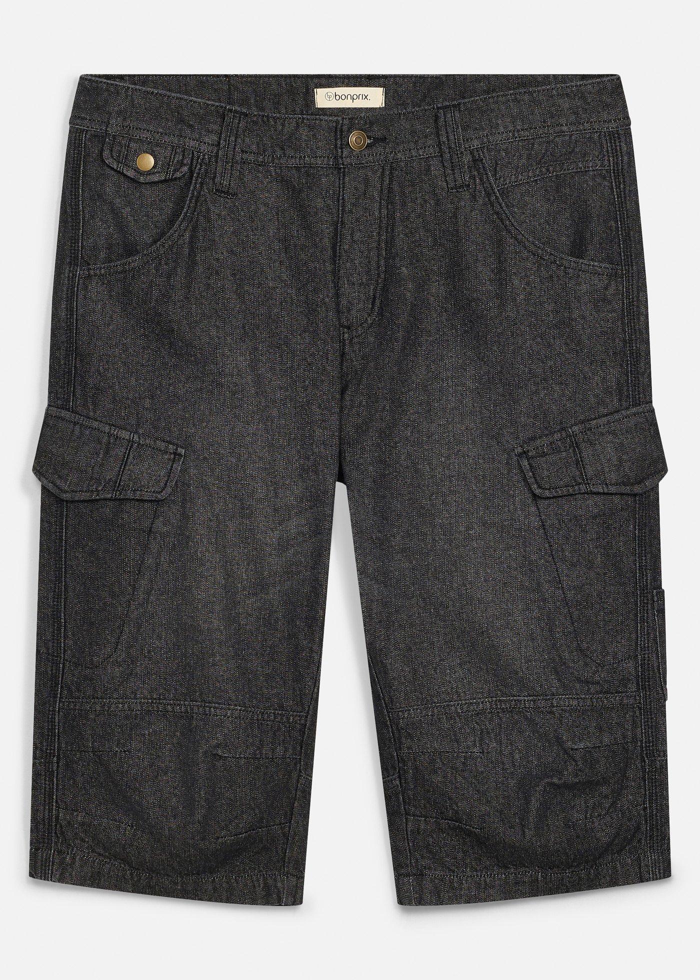 Bermuda long poches cargo en denim léger, coupe loose