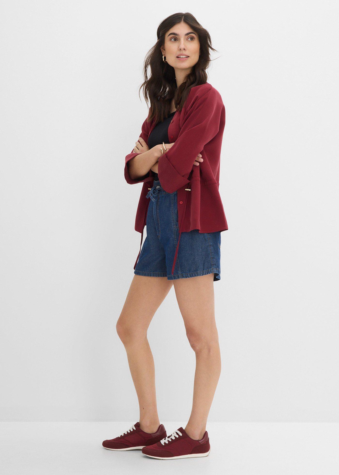 Szorty jeansowe high waist, wygodny pas - Bonprix