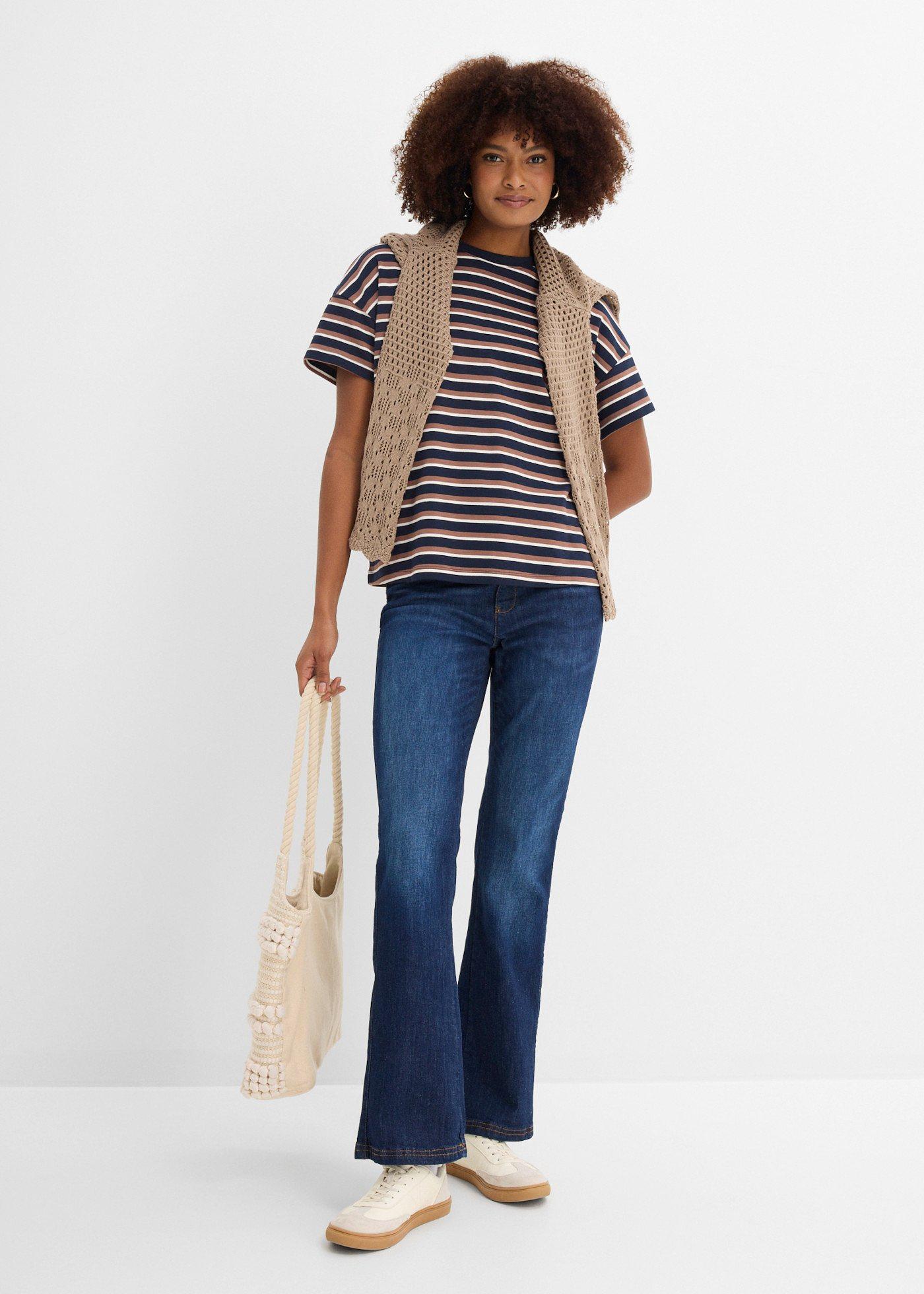 Dżinsy o kroju bootcut, high waist, z wygodnym paskiem - Bonprix