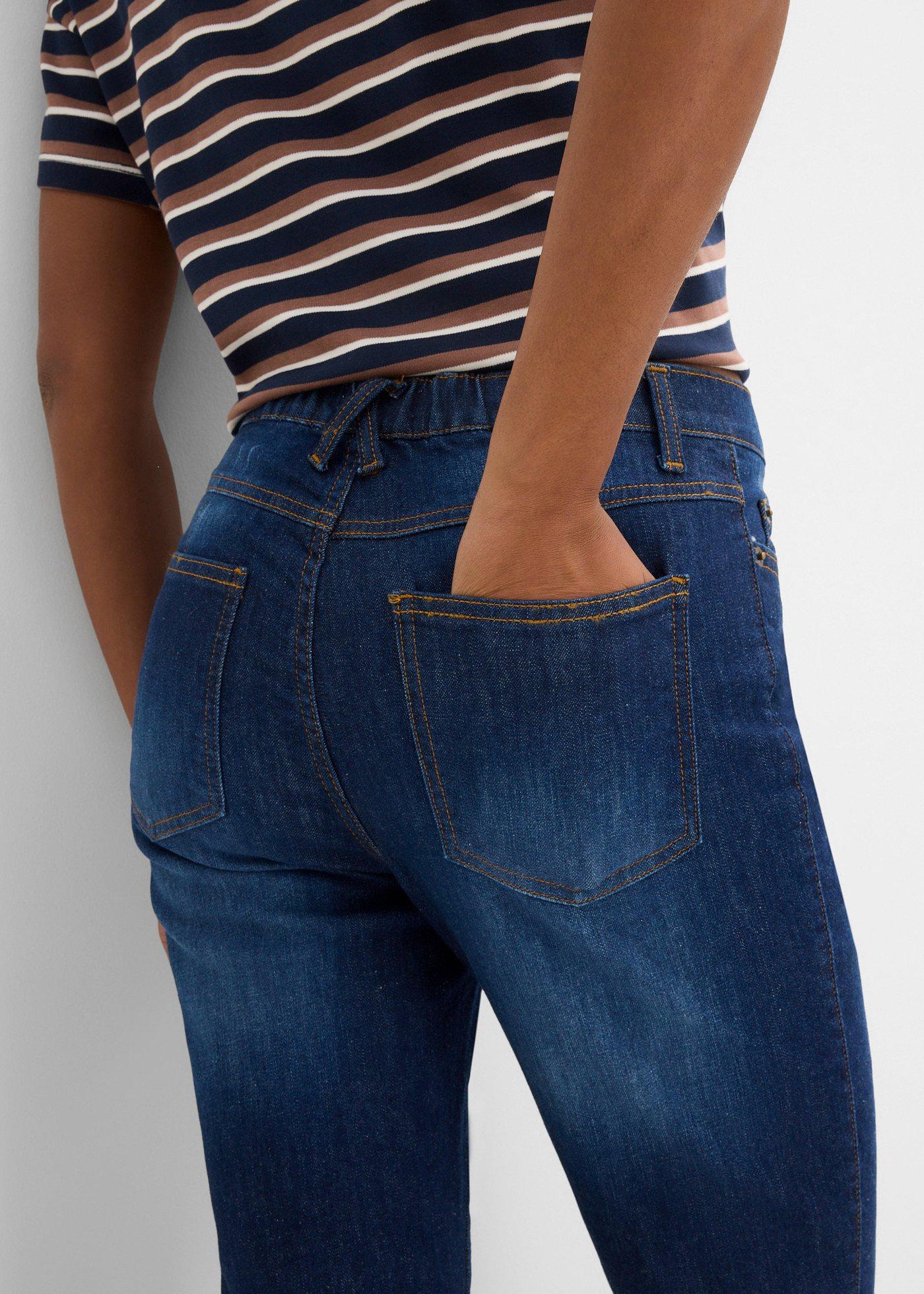 Dżinsy o kroju bootcut, high waist, z wygodnym paskiem - Bonprix