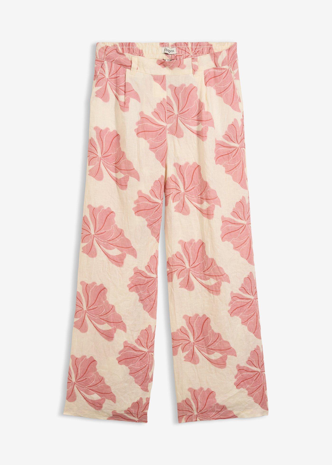 Pantalon large à pinces 100% lin