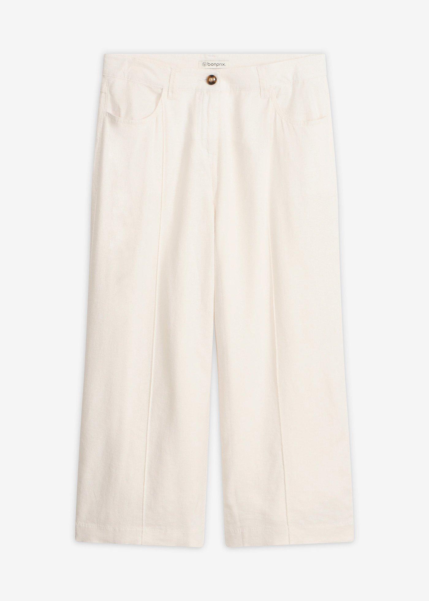 Pantalon large et léger en lin mélangé à nervures