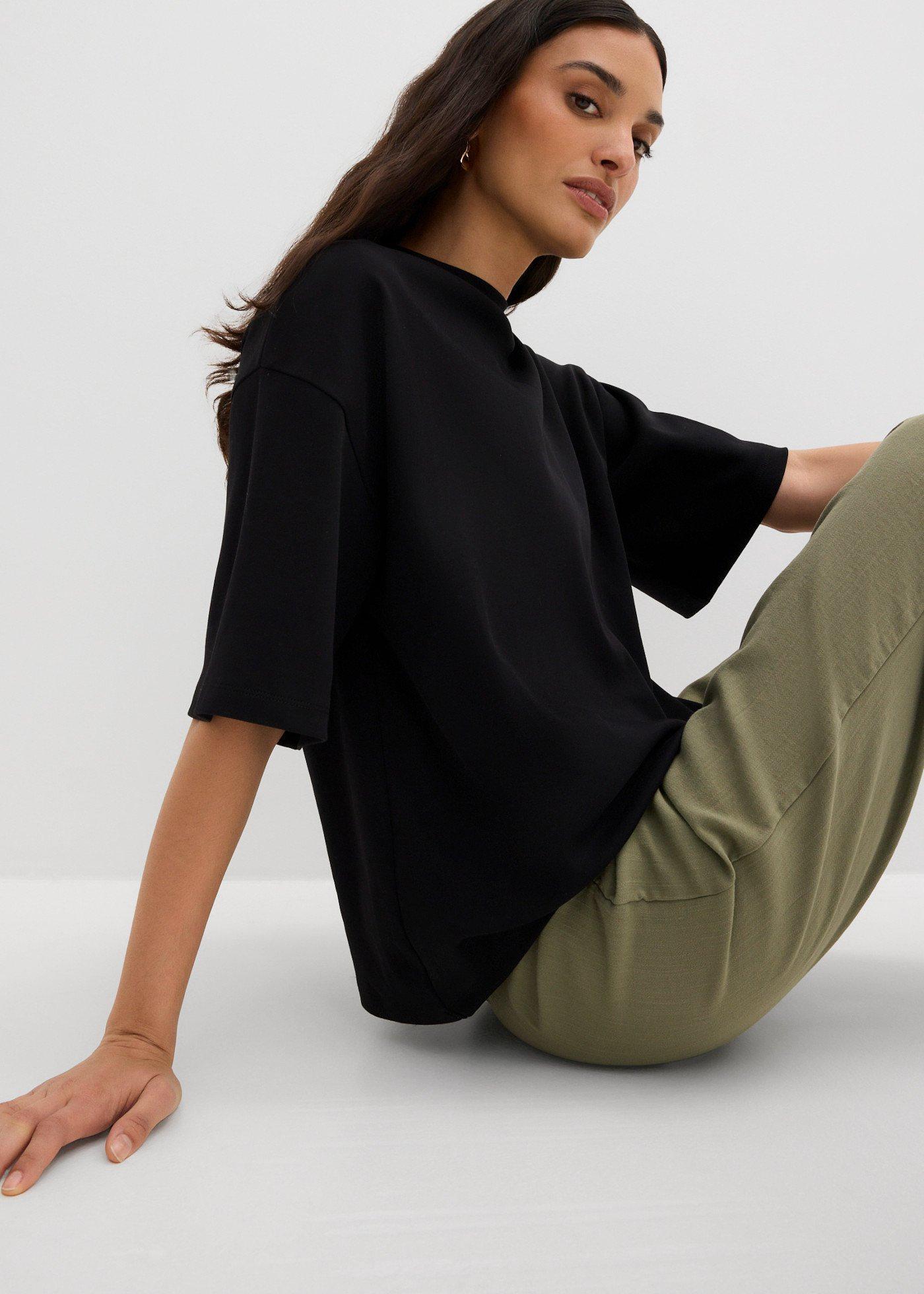T-shirt oversize z asymetrycznym dołem, z czystej bawełny organicznej - Bonprix