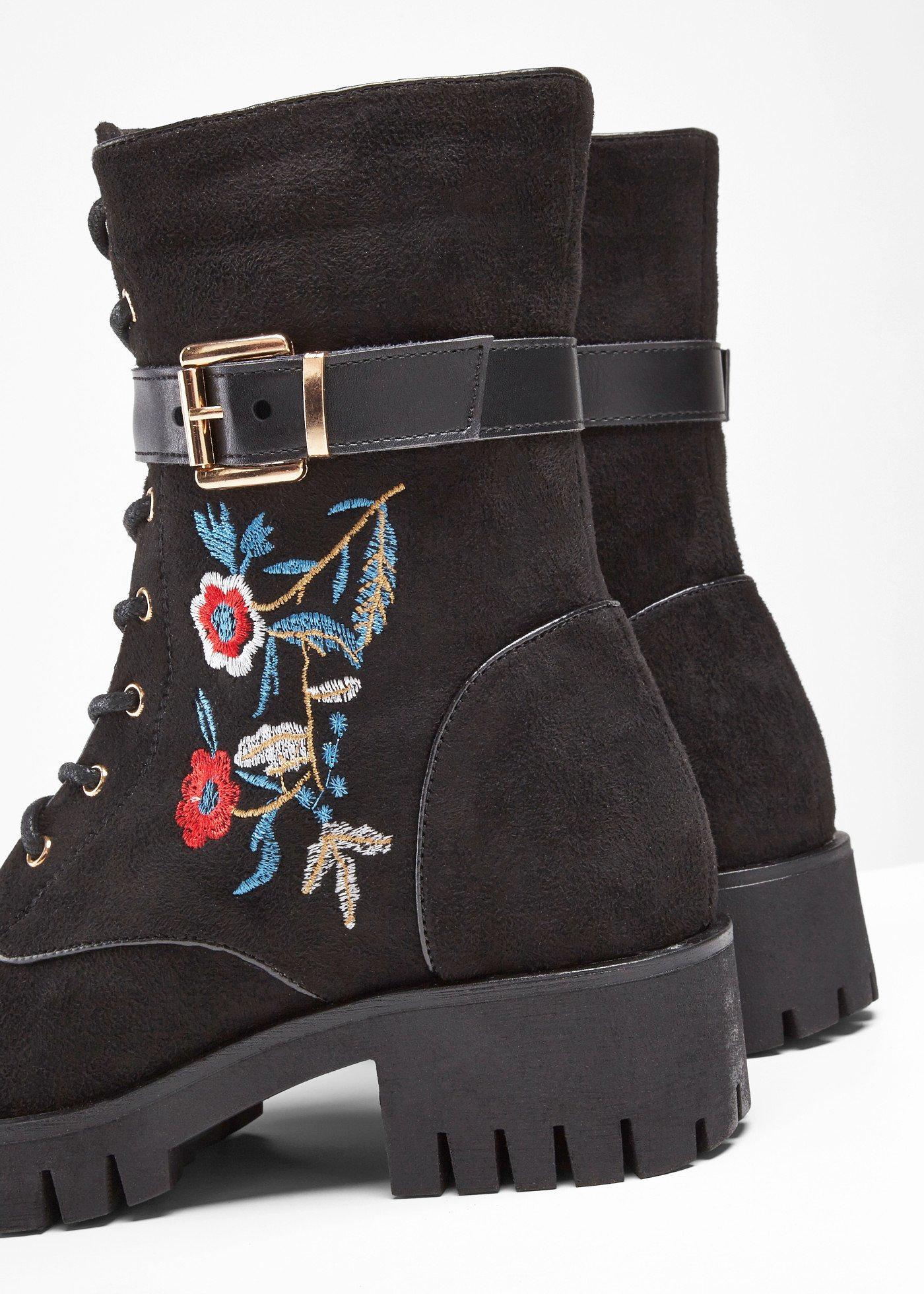 Kozaki sznurowane z haftem - Bonprix