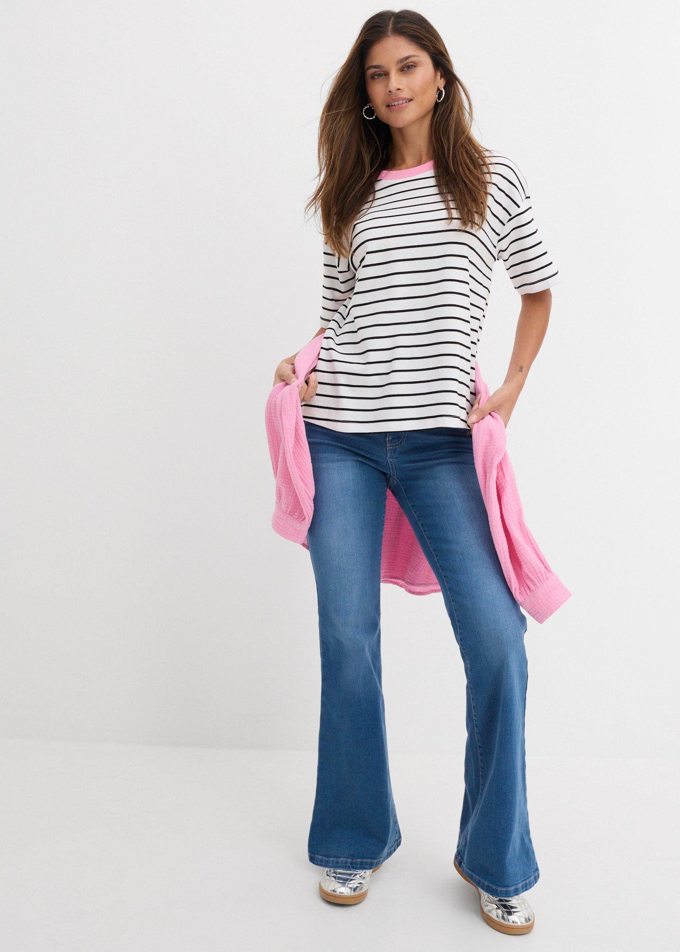 Jeansy dzwony, mid waist, bawełna organiczna - Bonprix