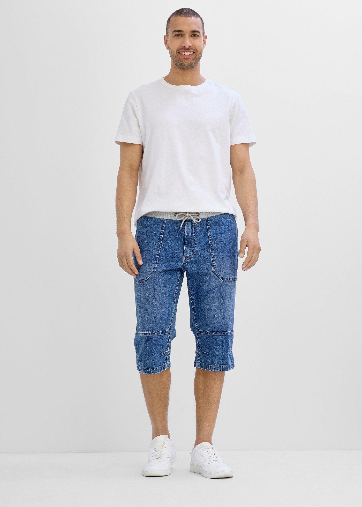 Lekkie długie bermudy jeansowe z elastyczną gumką w talii, relaxed fit - Bonprix