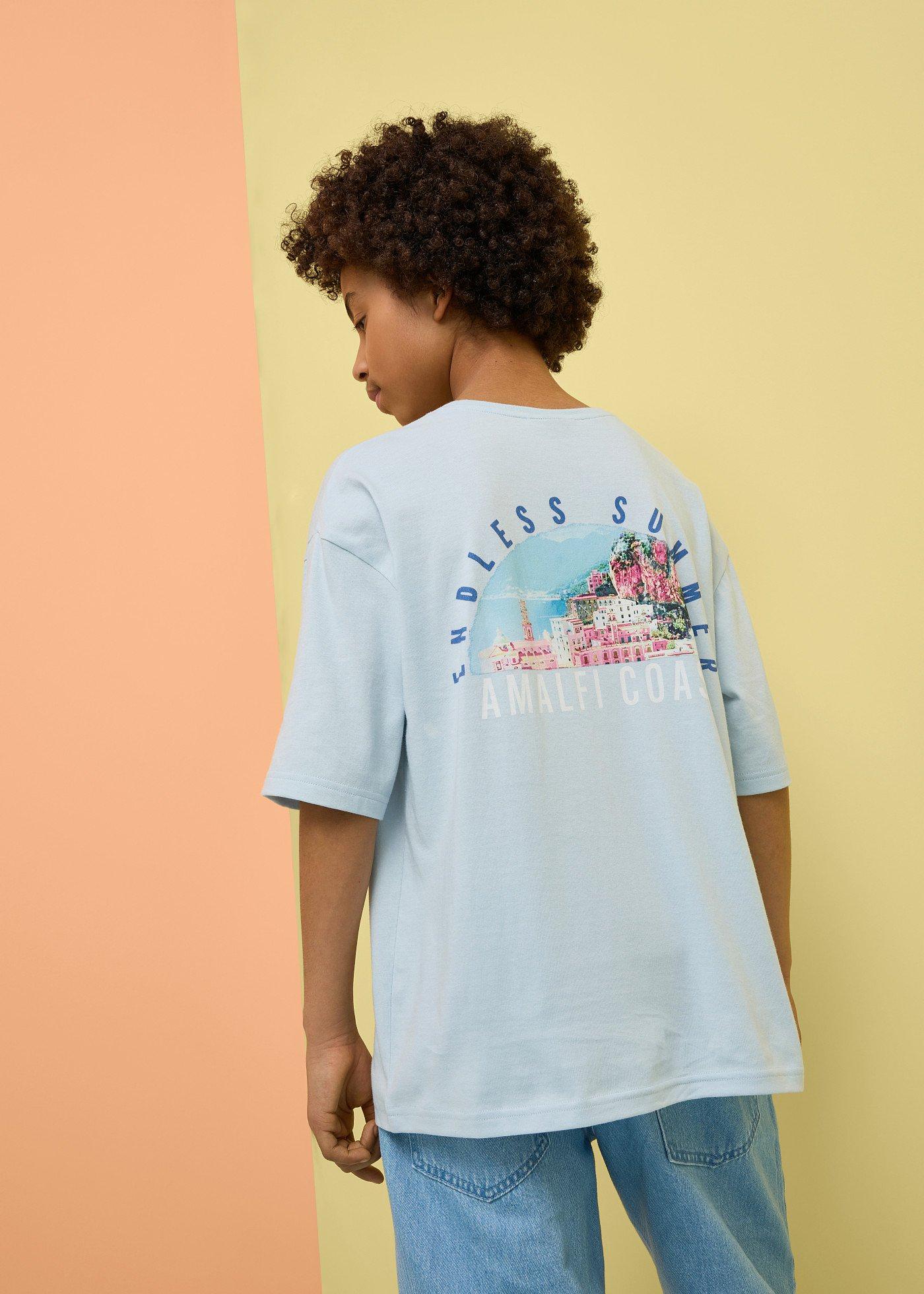 T-shirt z czystej bawełny organicznej, z dużym nadrukiem na plecach, loose fit - Bonprix
