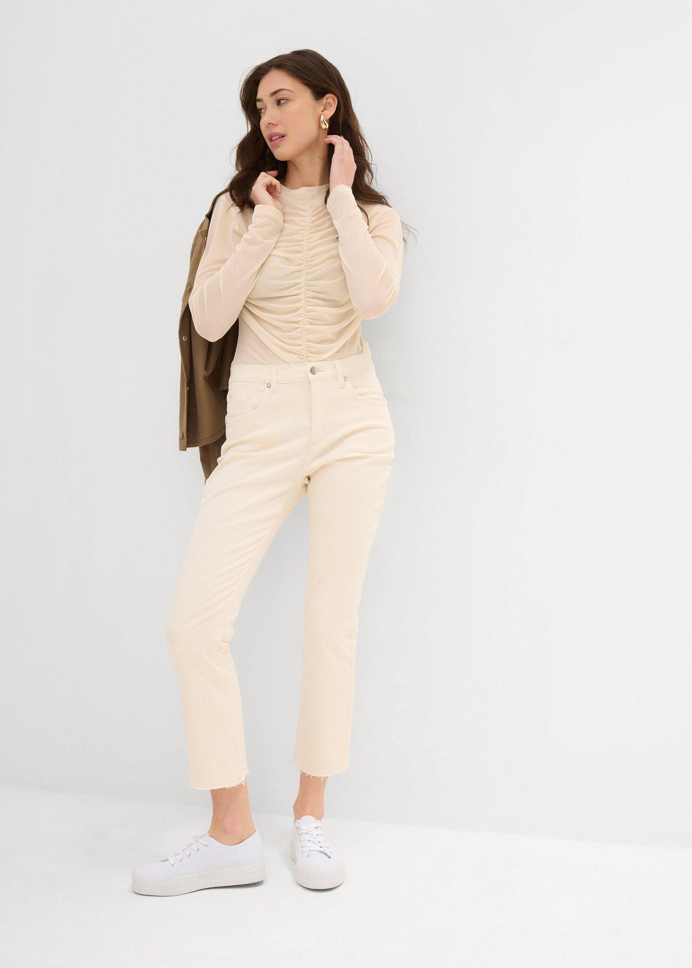 Jeansy flared, high waist, cropped - Bonprix