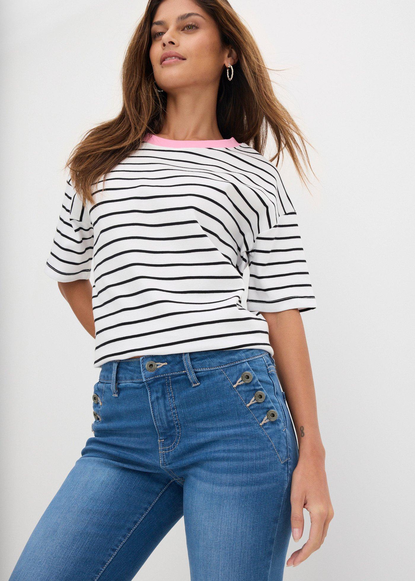 Jeansy dzwony, mid waist, bawełna organiczna - Bonprix