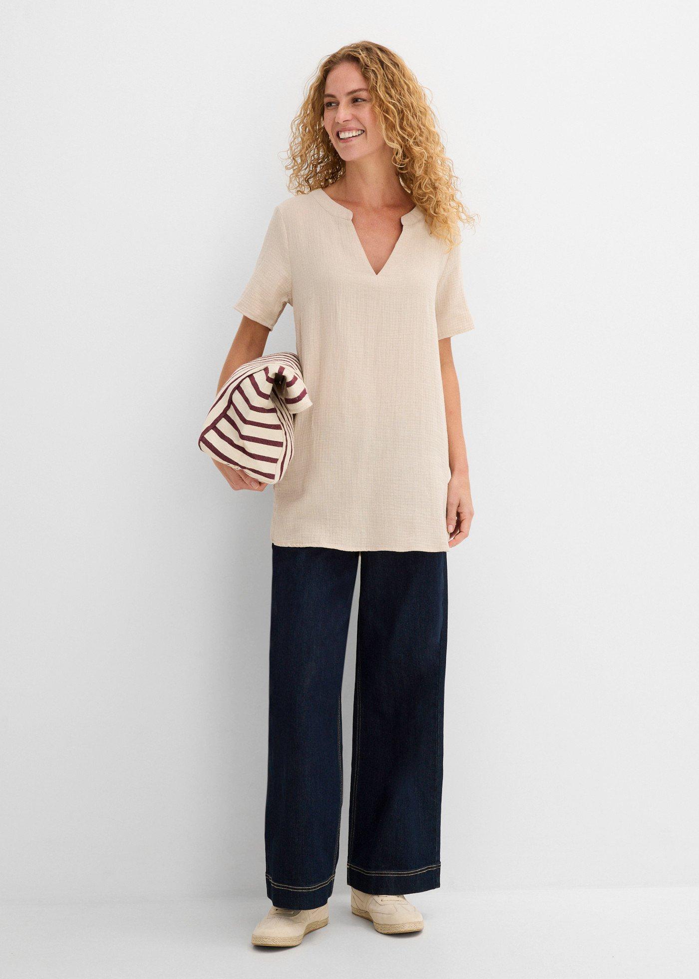 Długa tunika muślinowa z czystej bawełny - Bonprix