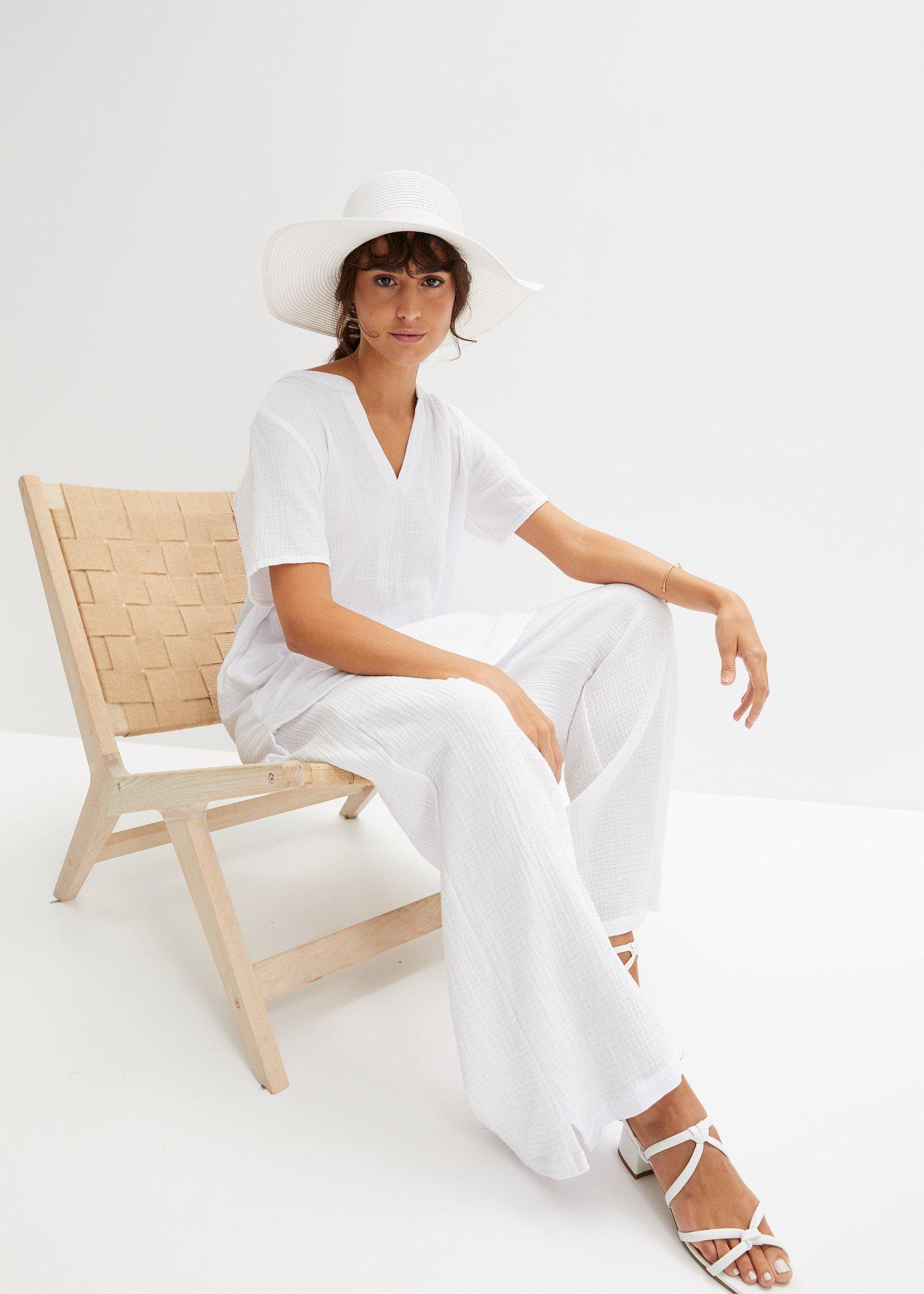 Długa tunika muślinowa z czystej bawełny - Bonprix