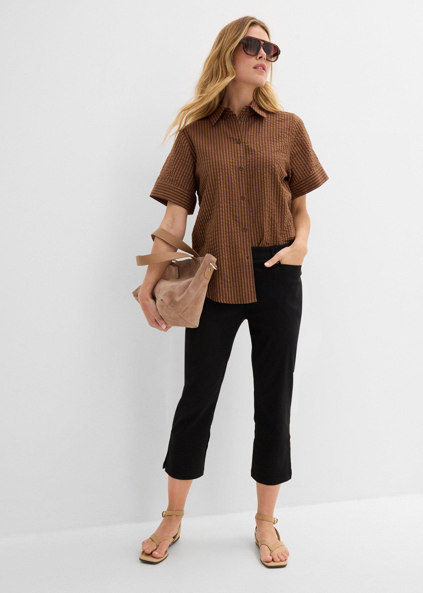 Spodnie z bengaliny 7/8 z wygodną talią - Bonprix