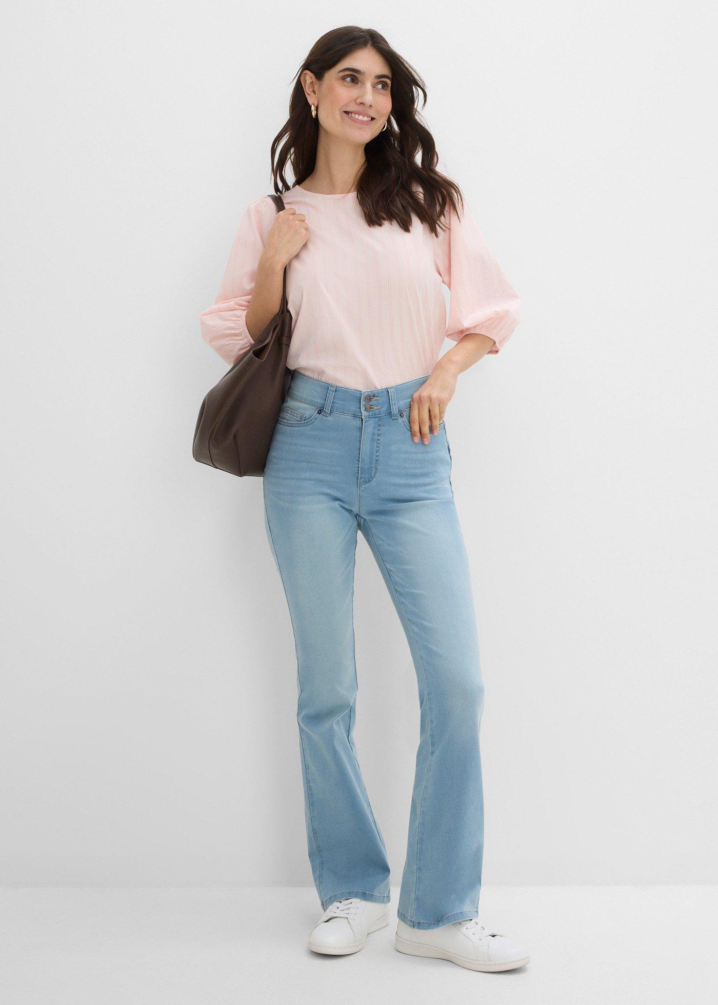 Modelujące dżinsy o kroju bootcut, mid waist - Bonprix